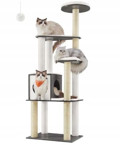 Drapak Domek Dla Kota 5 Drapakami Jaskinia 165Cm Szary Pct166G03