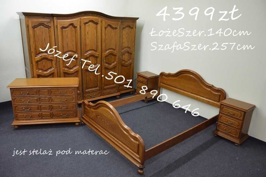 Piękna Sypialnia Dębowa, szafa, łóżko wraz ze stelażem, komoda, szafki
