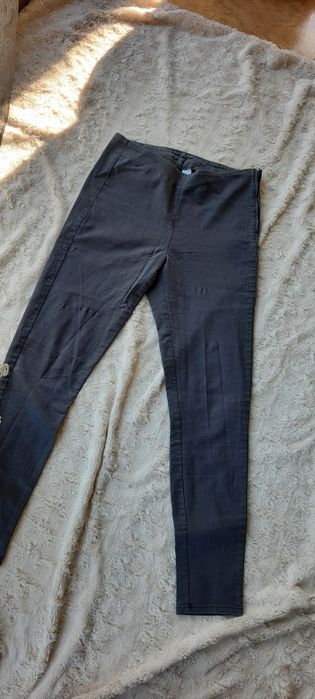 Szare spodnie bawełniane z wysokim stanem H&M rozmiar 38