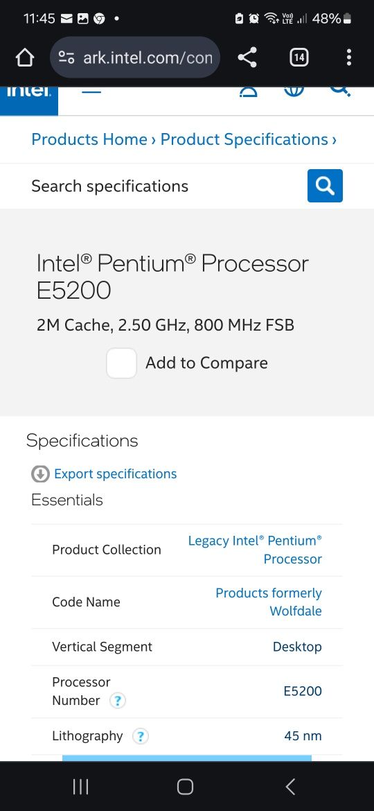 Procesor Intel E5200 Core 2 Duo