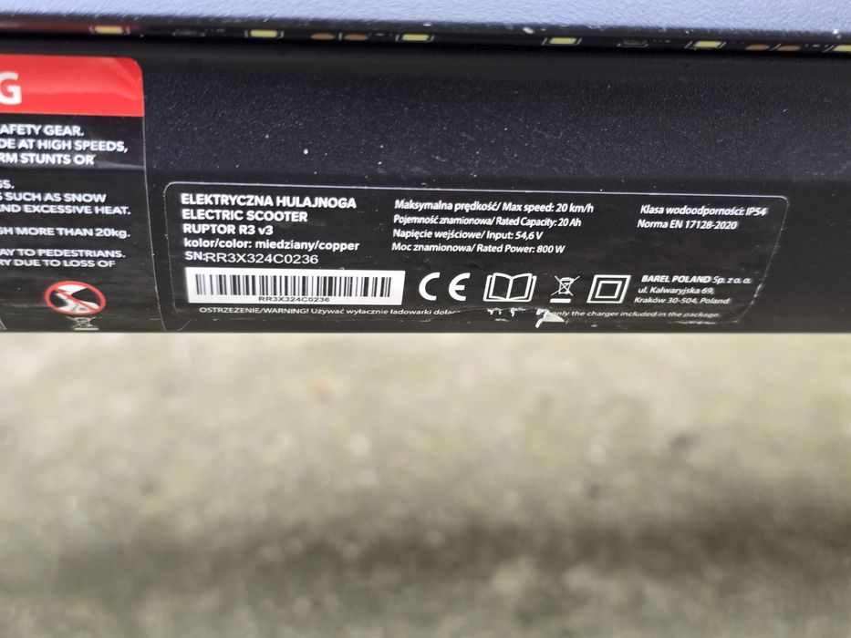 Hulajnoga Elektryczna Ruptor R3 V3 800W 80 KM