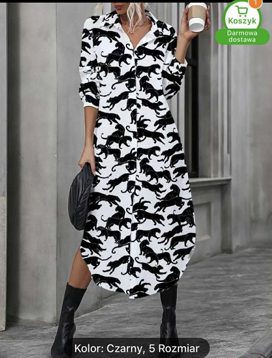 Kobieca sukienka casualowa z długim rękawem w zwierzęcy wzór.NOWA !