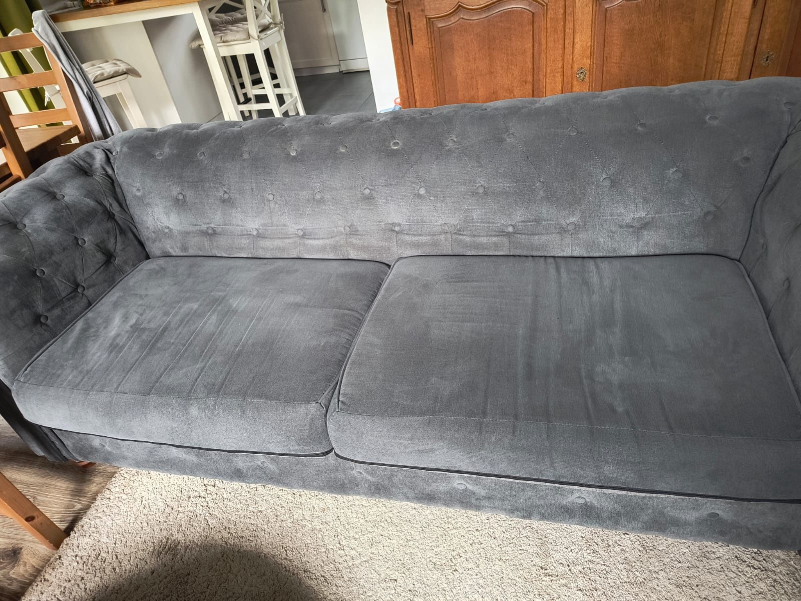 Sofa typu Chesterfield pikowana szara solidna duża 210cm