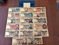 Banknoty polskie PRL złocone kopie 24k 17szt KOMPLET + ceryfikat