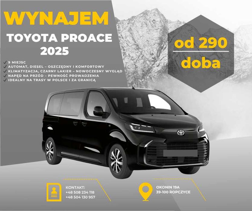 Wynajem BUSA  9-osobowego TOYOTA PROACE