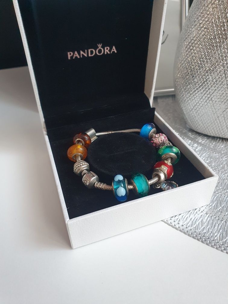 Bransoletka 19cm Pandora z charmsami + 12 sztuk charms z pudełkiem