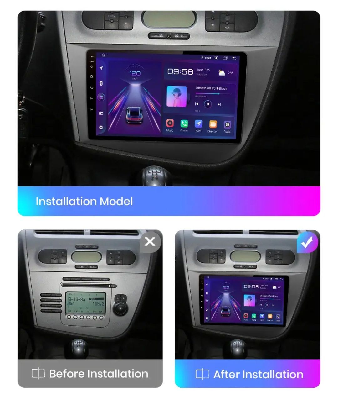 Rádio 9" android Seat leon 2005/12 CARPLAY WIFI GPS 2/32GB CANBUS Novo