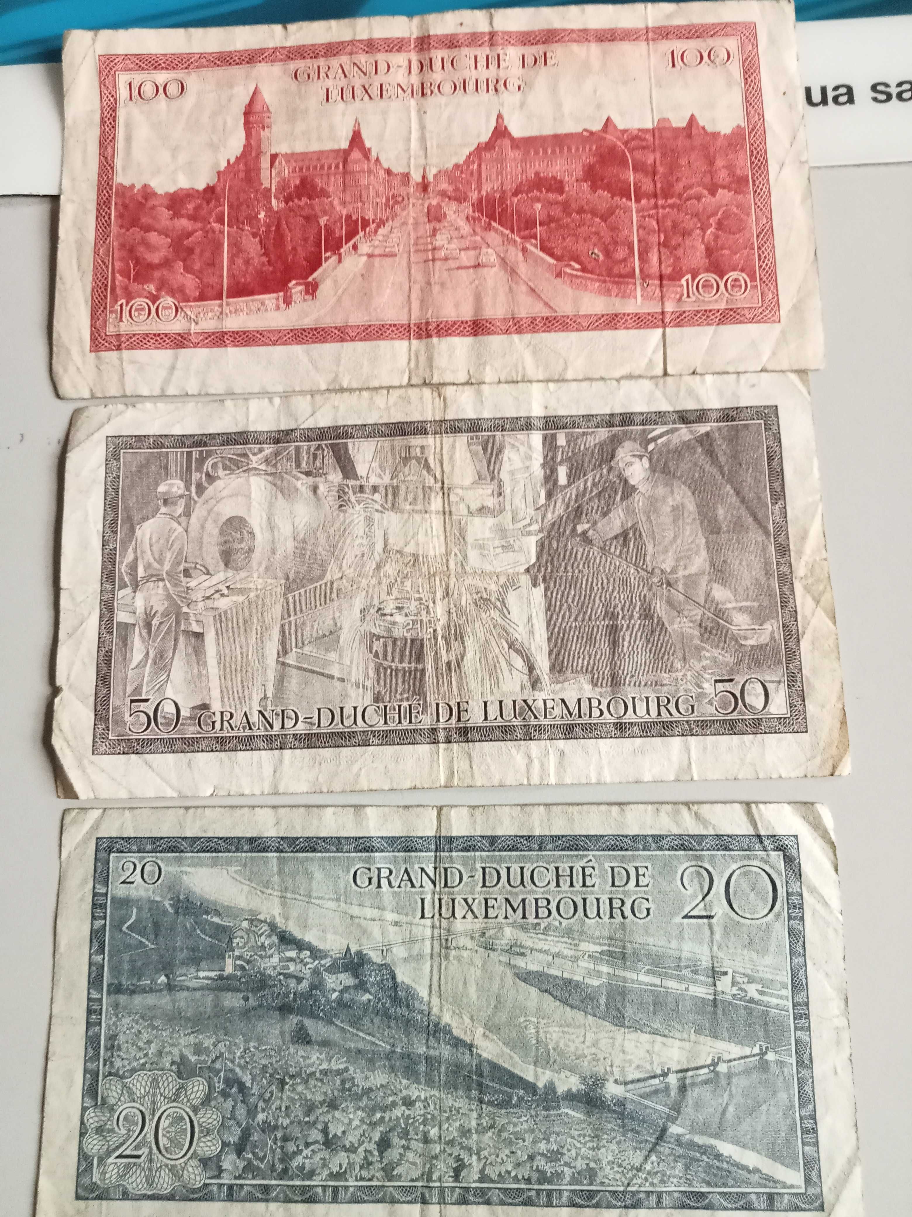 Lote notas de Luxemburgo 100, 50 e 20 Francs