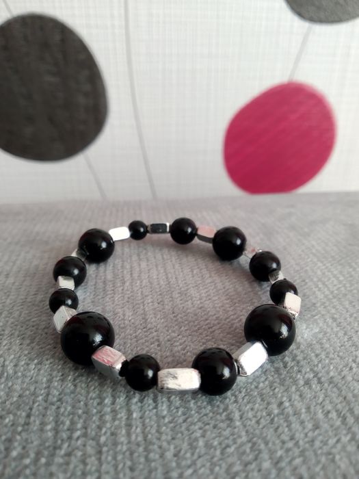 Piękna bransoletka ręcznie robiona handmade bransoletka czarno-srebrna