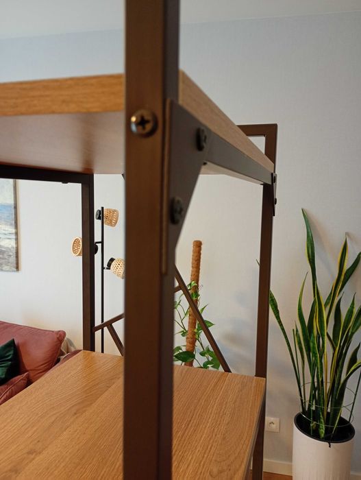 Regał w stylu loft idealny na winyle – metal + dąb, 180 na 60 na 40 cm