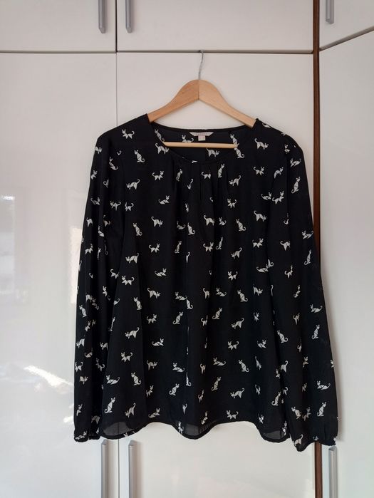 Esprit bluzka koszulowa białe koty 42 XL czarna zwiewna