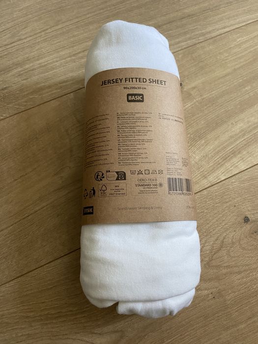 prześcieradło 90x200x30cm nowe Jysk białe Jersey Basic