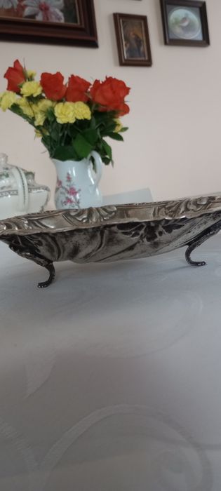 Piękna secesyjna patera posrebrzana sygnowana