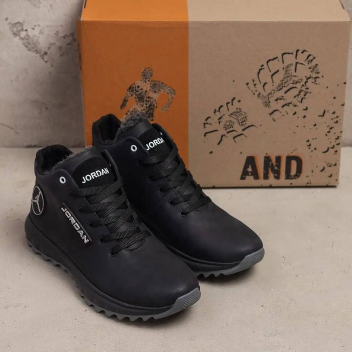 Ботинки зимние Jordan мужские черные из натуральной кожи джордан