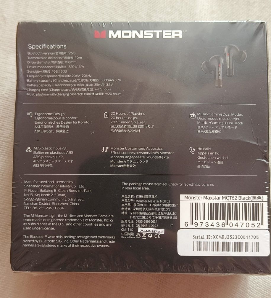 Monster MaxStar Bluetooth V6.0!!! Mega Bas [Czarne]
