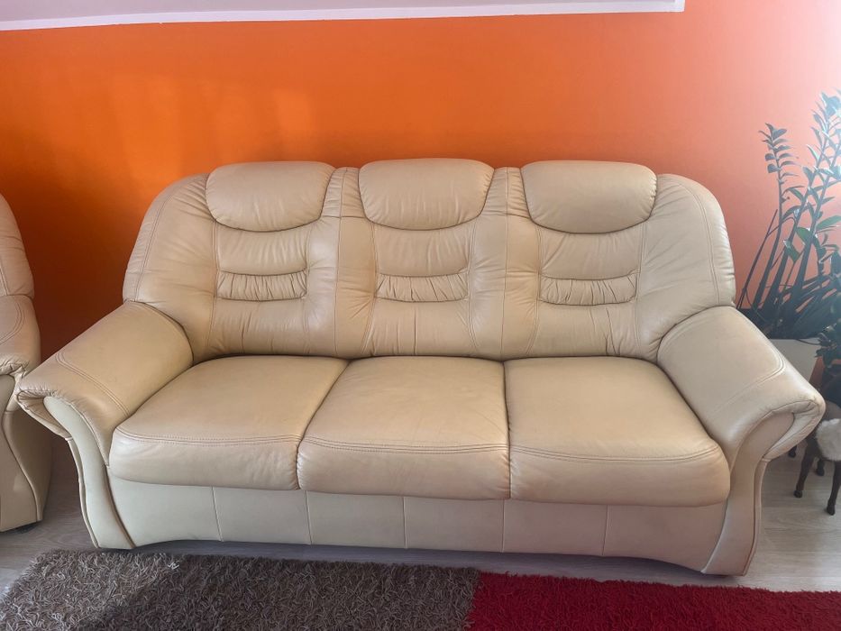 Skórzany komplet wypoczynkowy kanapa + 2 fotele