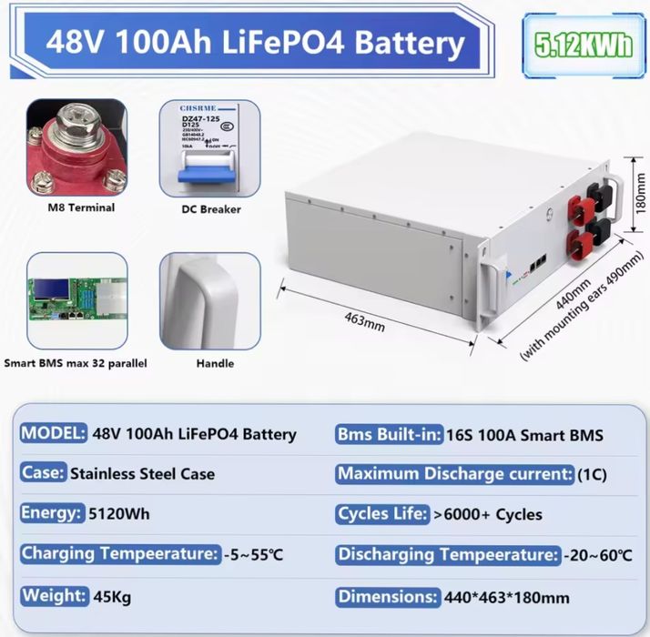 Акумулятор Літіоний LifePo4, 5кВ. 48V.