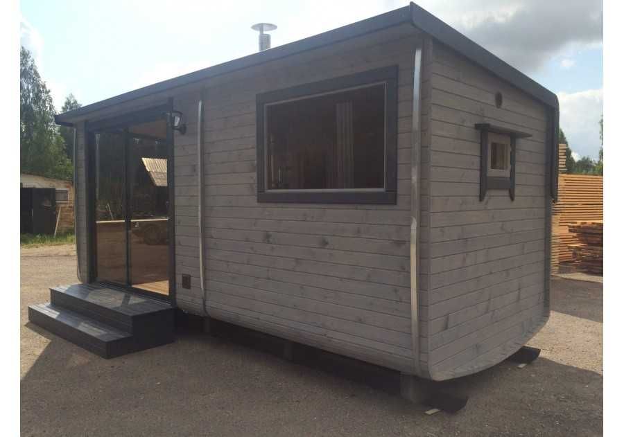 Sauna ogrodowa drewniana PING 5,0x2,4m beczka, ruska bania, fińska