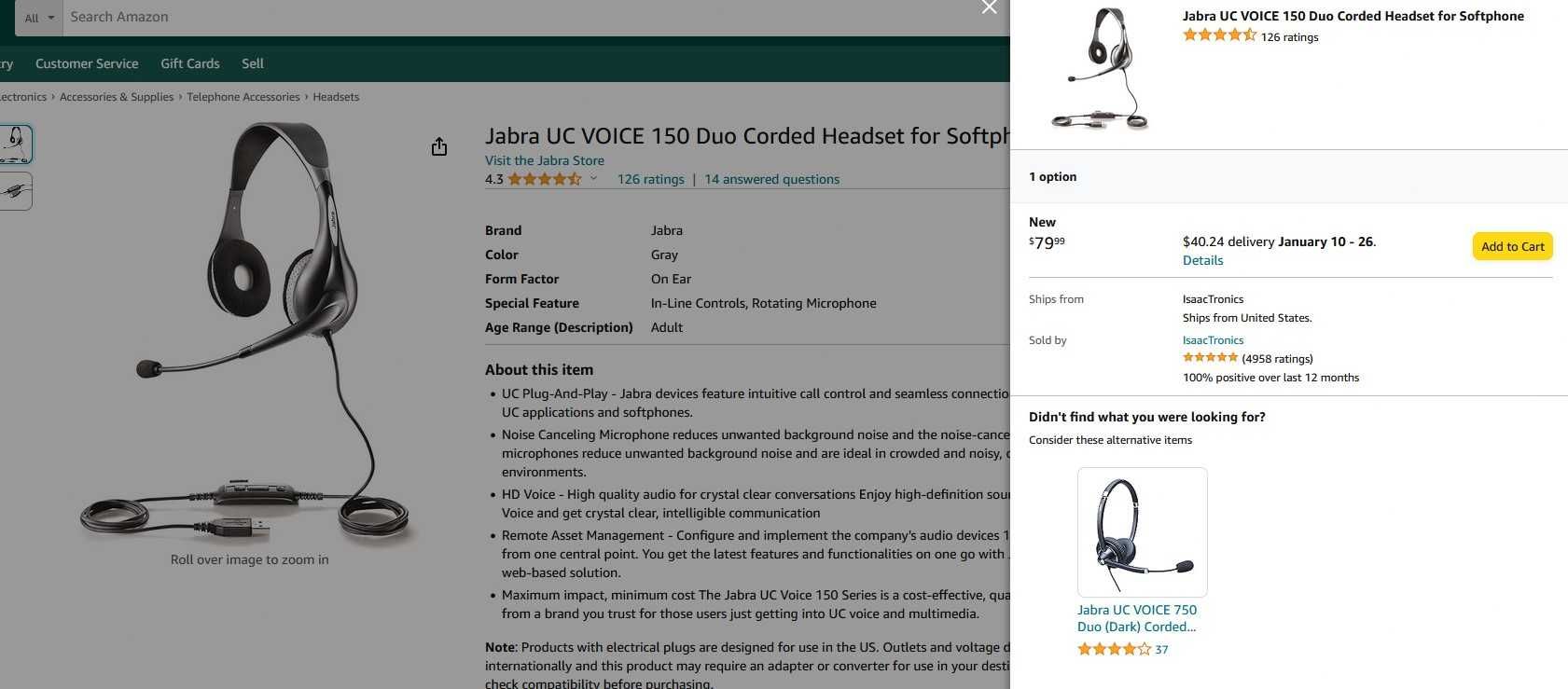 Headset Jabra UC VOICE 150 Duo | Profissional