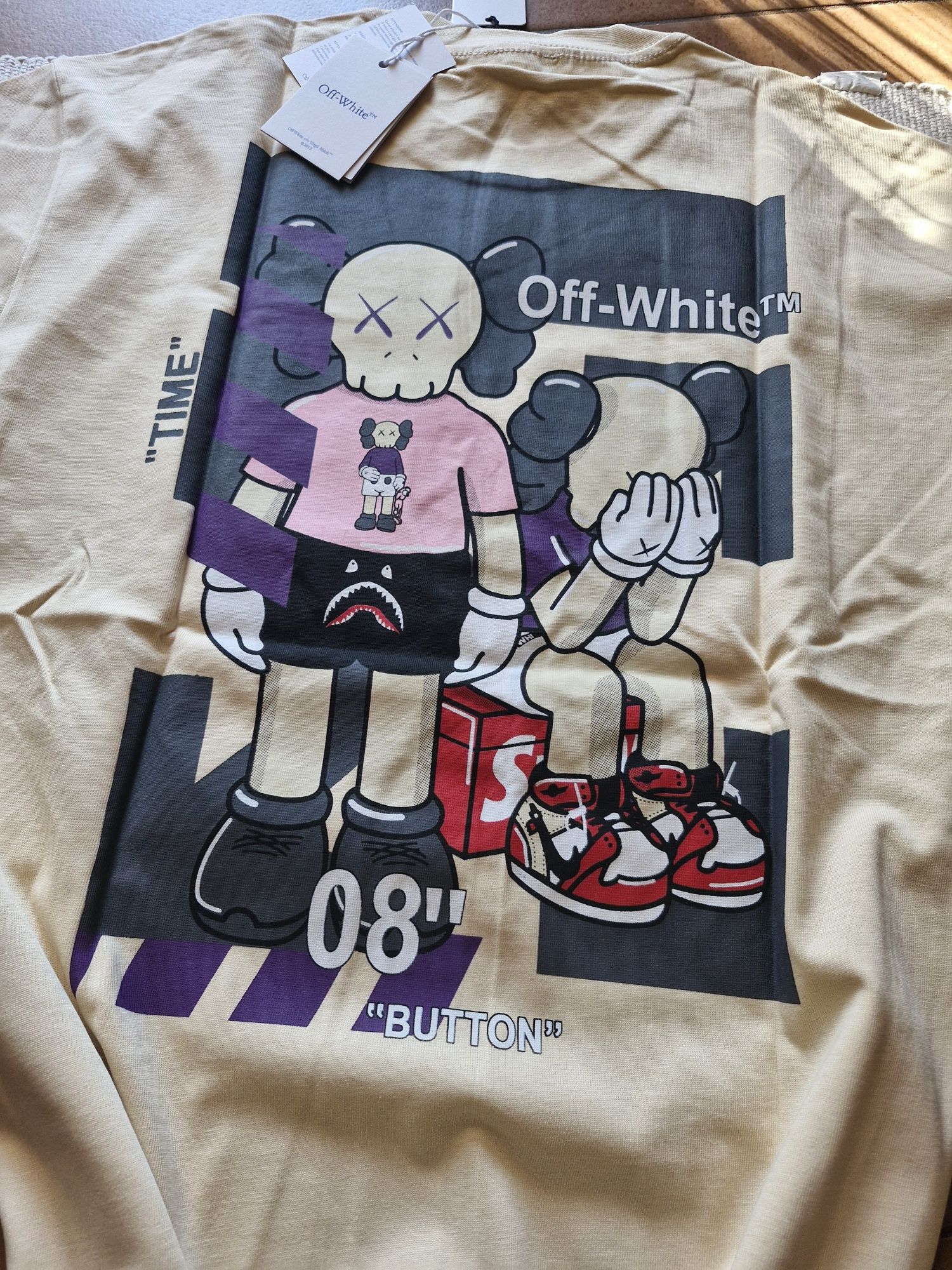 Nowa beżowa meska koszulka tshirt off white 2xl 3xl gruba solidna bawe