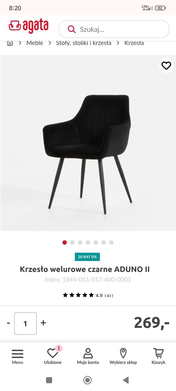 4 welurowe czarne krzesła