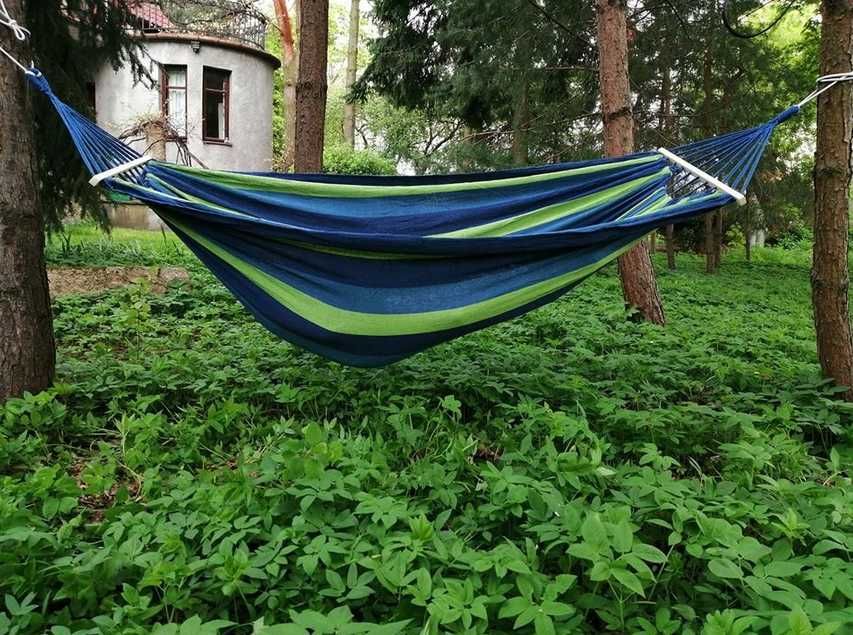 Hamak 2-osobowy 240x150 Turystyczny z Drążkiem Pałąk Pokrowiec Linki