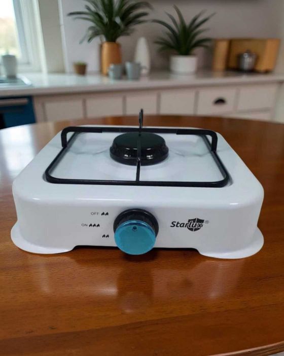 Настільна газова плита 1 конфорка біла плитка на дачу