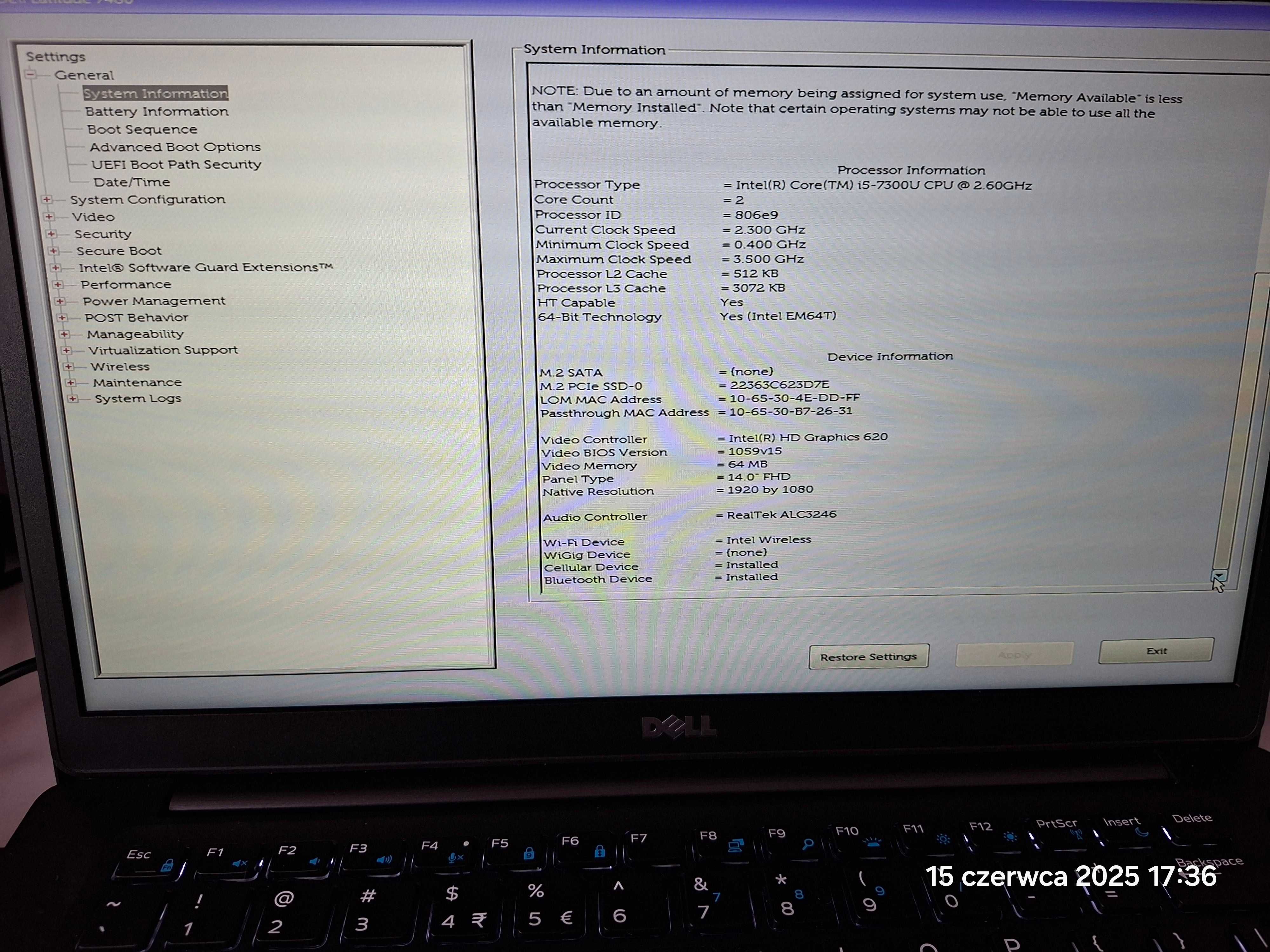 Dell notebook Latitude 7480
