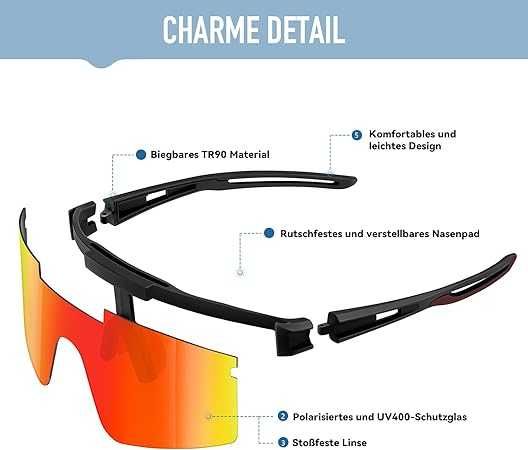 Suoso Okulary sportowe z polaryzacją, okulary rowerowe UV400