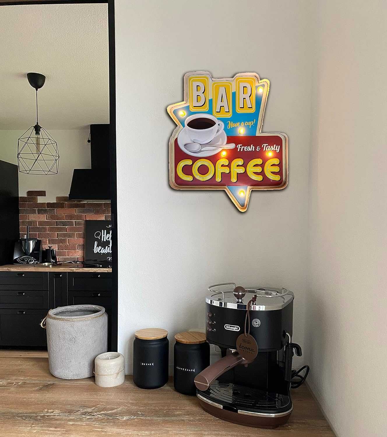 Szyld 3D retro, vintage, znak świetlny kawa, coffee bar, kawiarnia