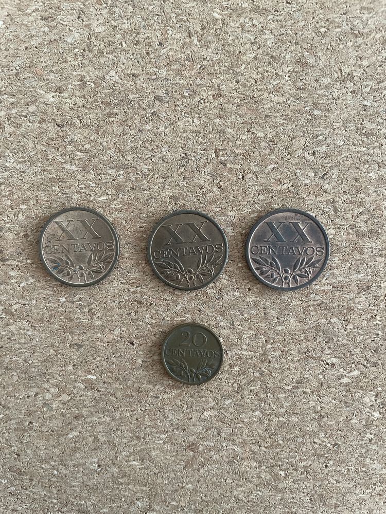 Moedas 20 centavos 1963/64/66 e 69 Portugal