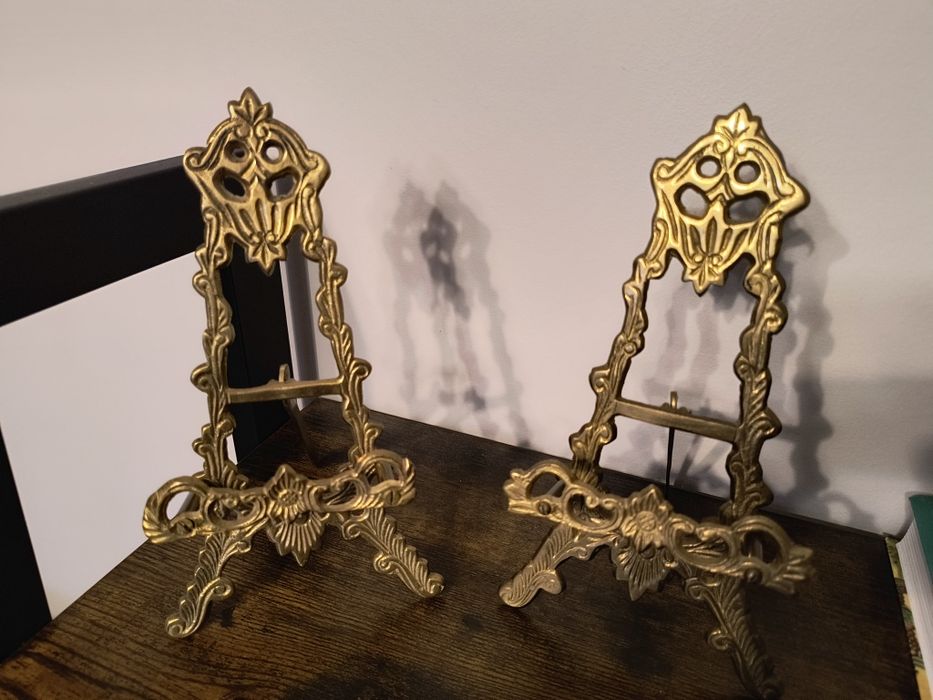 Miniaturowa mosiężna stara sztaluga 2 szt.