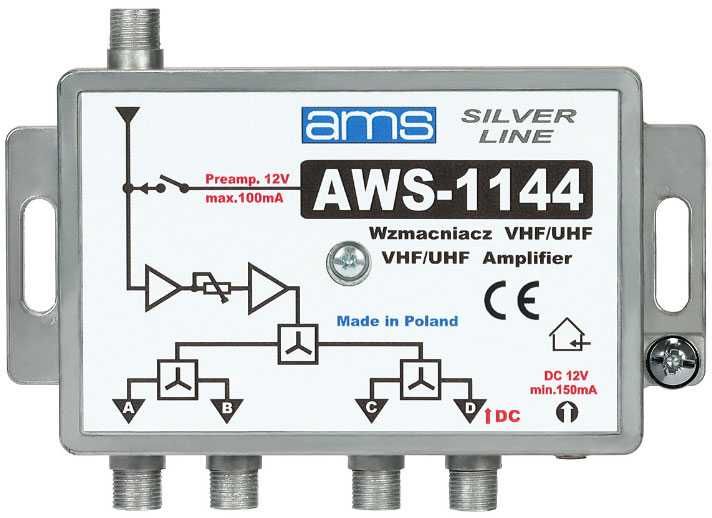 Wzmacniacz antenowy wewnętrzny z zasilaczem AWS-1144 SilverLine