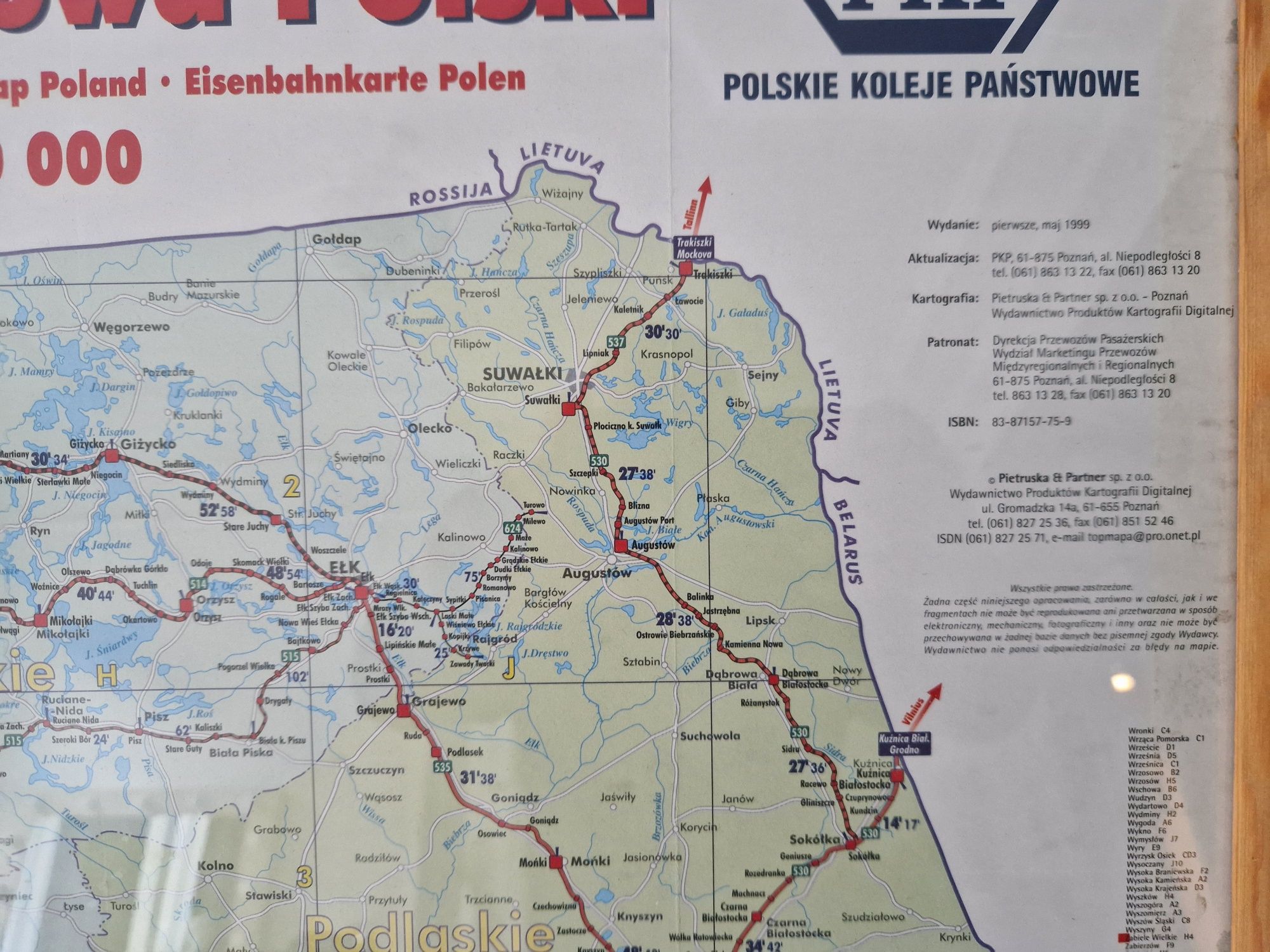 Mapa kolejowa PKP z 1999 roku, czasy przejazdu. Unikat, Szczecin