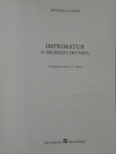 Imprimatur - O Segredo do Papa de Francesco Sorti - 1ª Edição