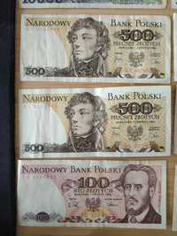 Banknoty 100, 500, 1000 zł PRL