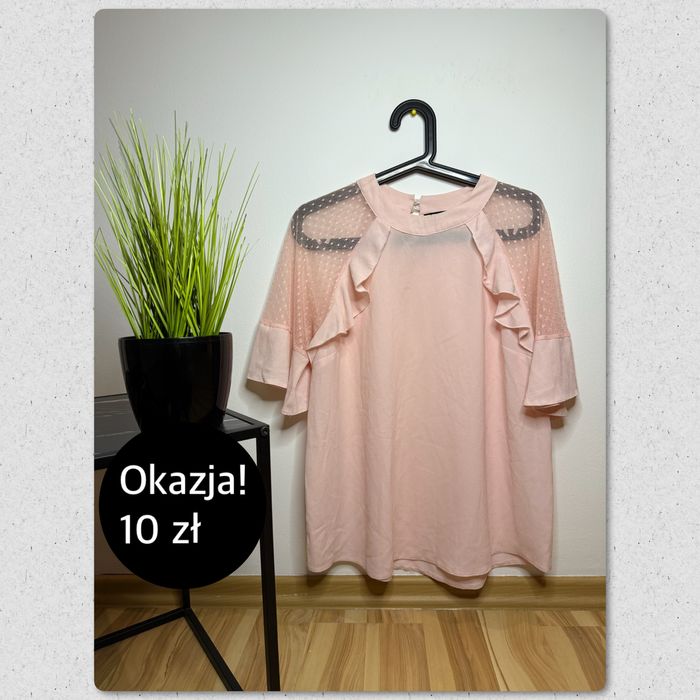 Okazja bluzka damska różowa pudrowy róż L/XL koronka