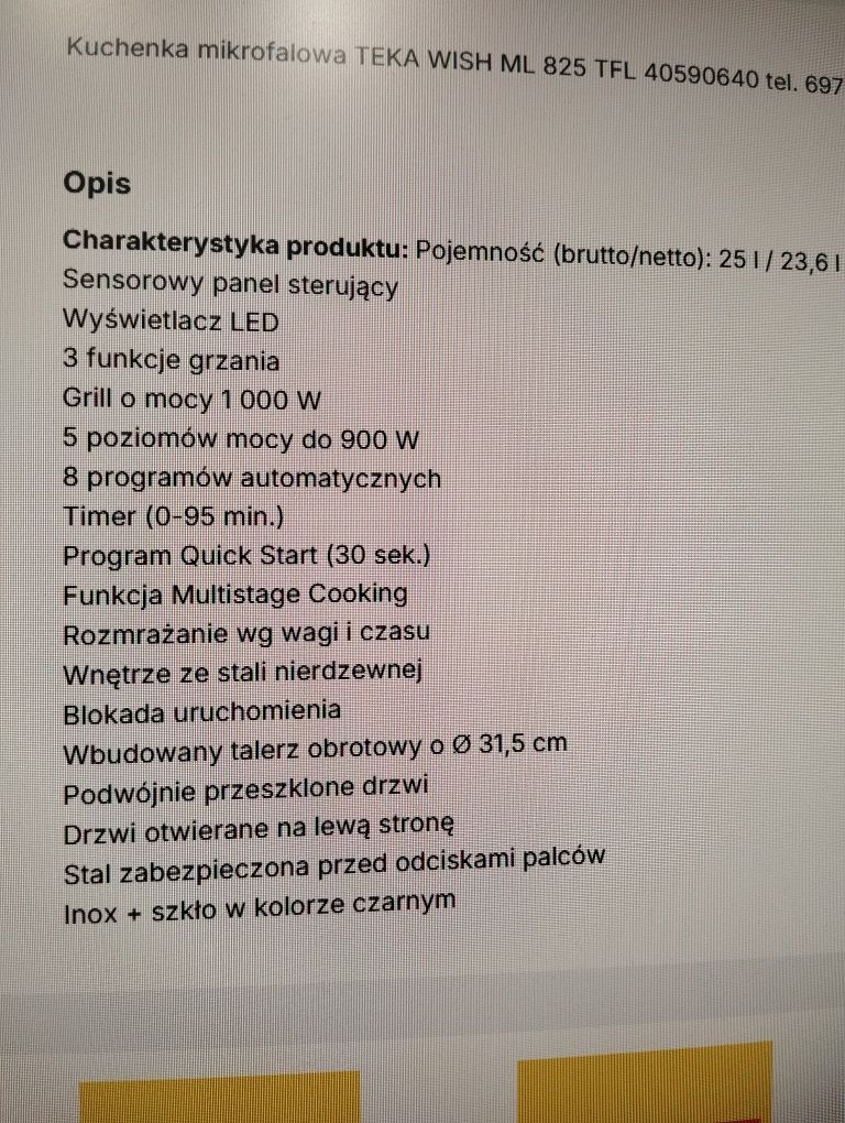 Mikrofalówka teka ml 825 tfl zabudowa