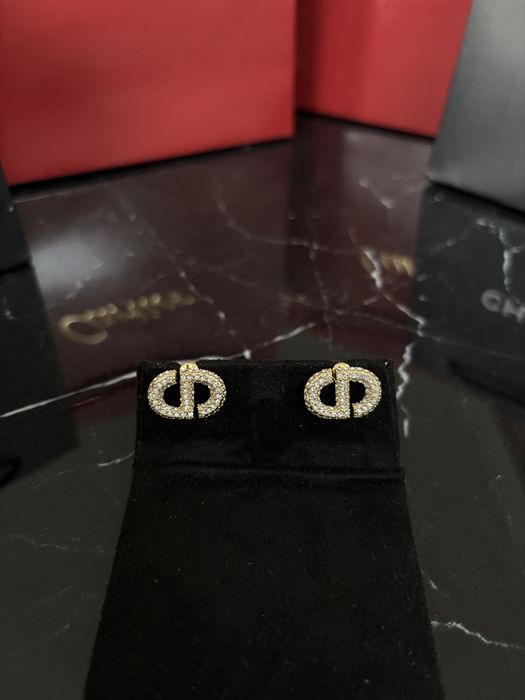 Nowe złote kolczyki Christian Dior CD stal nierdzewna