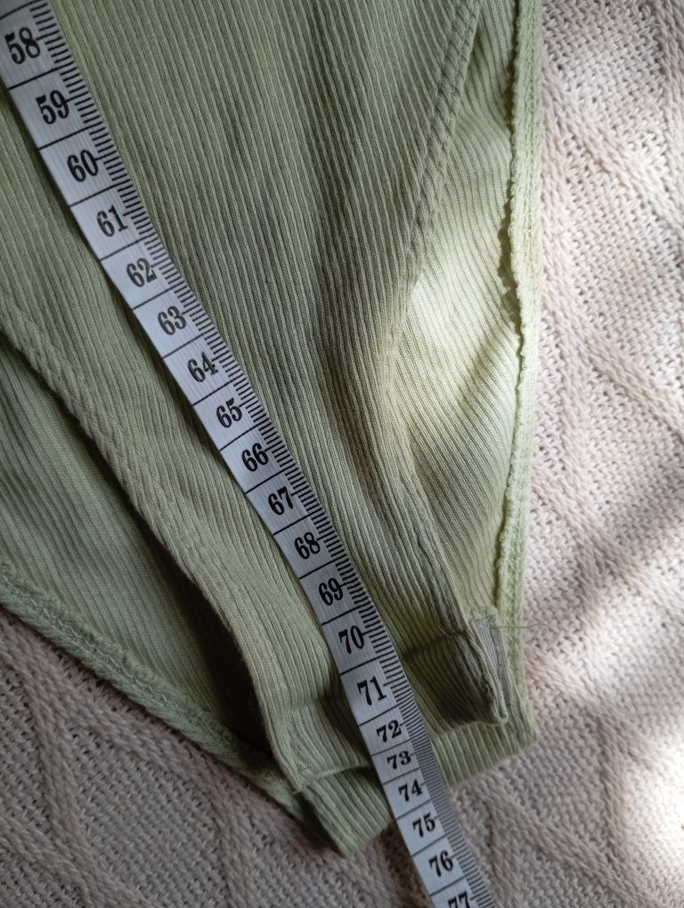 ZARA S miętowy zielony top bluzka body prążki motylkowy rękaw