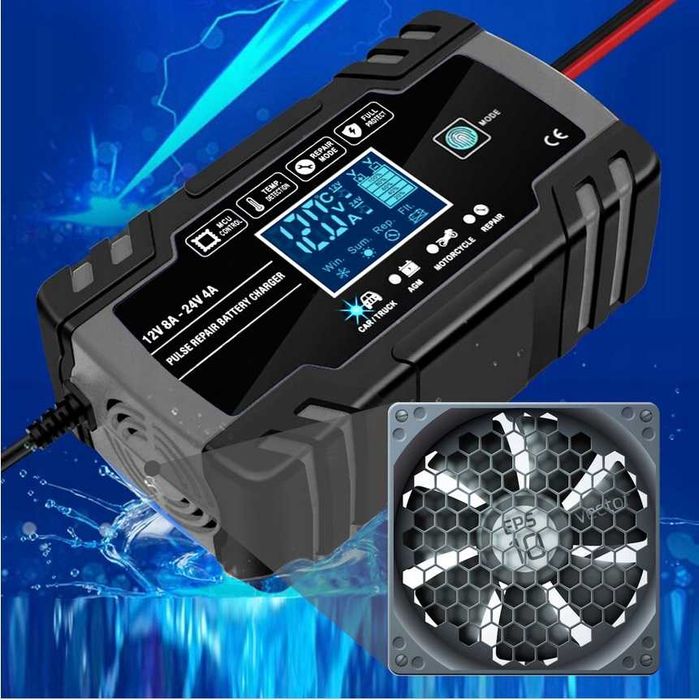 Prostownik AUTOMATYCZNY Z Funkcją NAPRAWY LCD Temperatura 12V 24V 8A