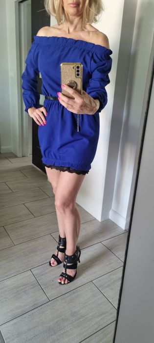 Sukienka hiszpanka w kolorze chabrowym