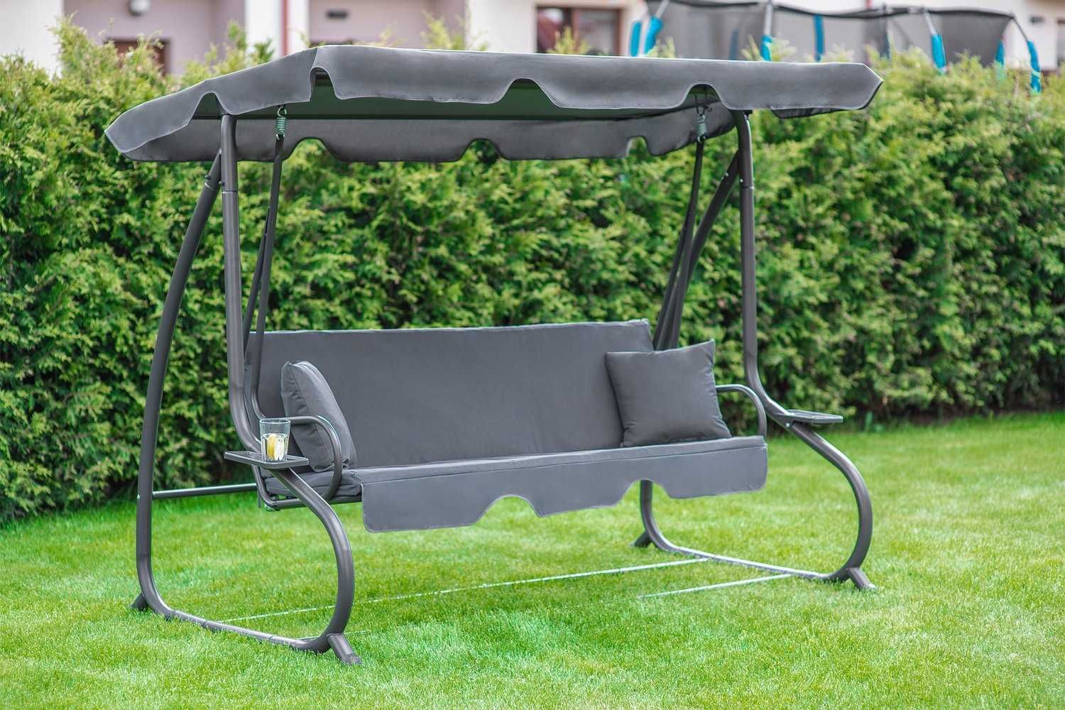 Huśtawka ogrodowa rozkładana leżanka daszek poduszki 170 cm