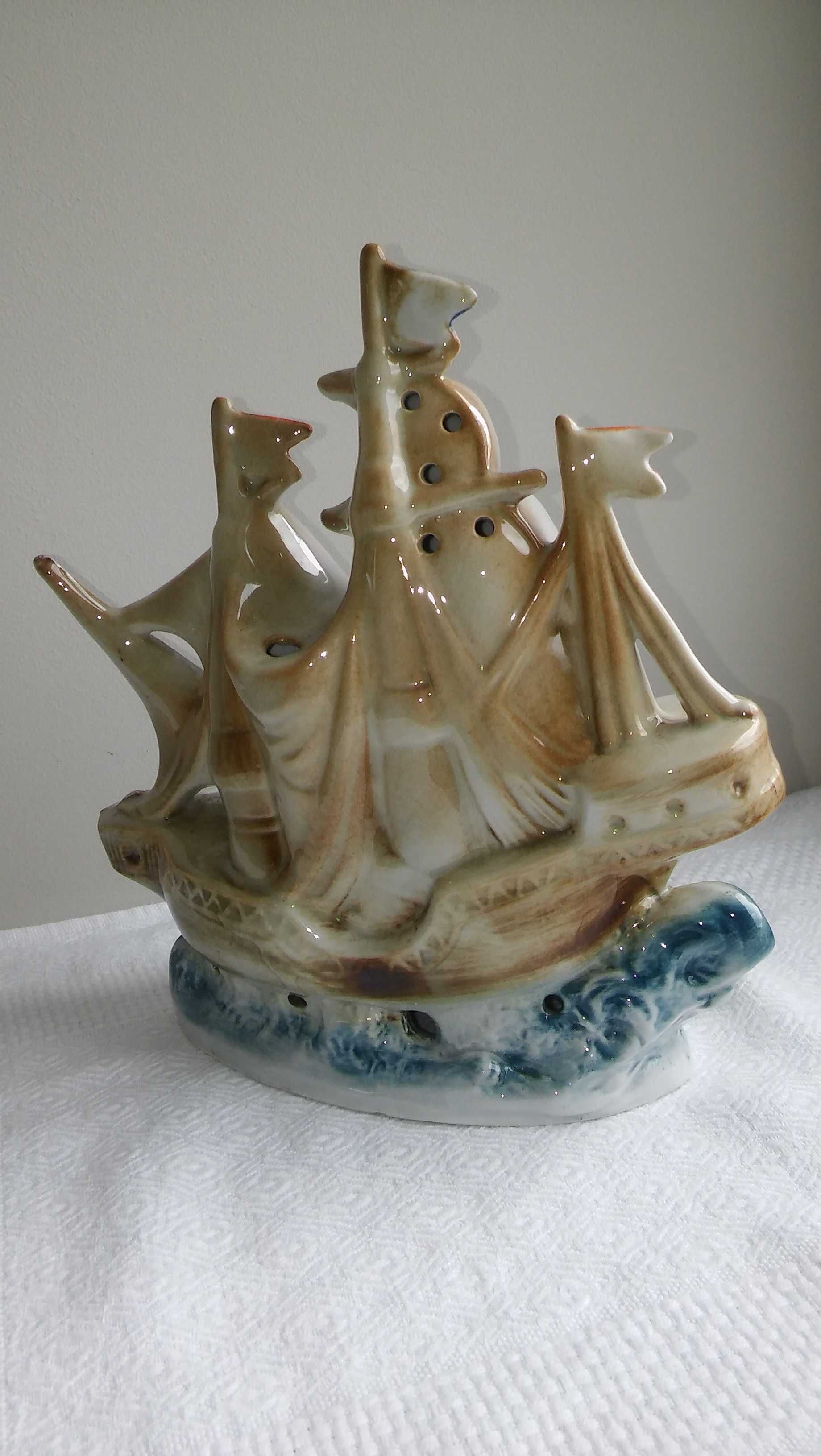 duża porcelanowa figura statek żaglowiec Scheidig Gräfenthal