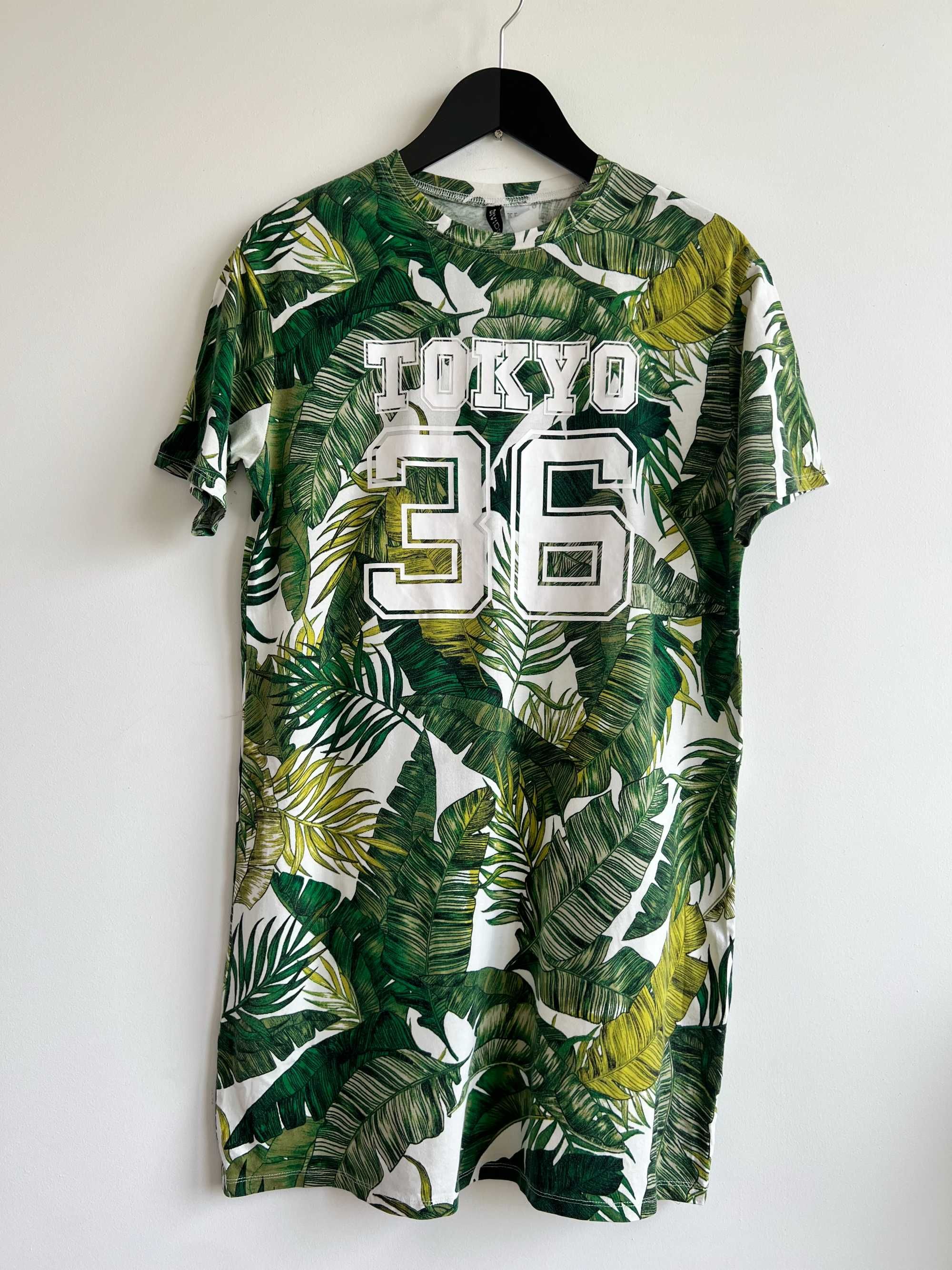 H&M długi t-shirt tunika sukienka damska Tokyo palmy liście bawełna S