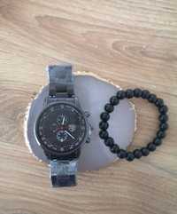 Zestaw na prezent zegarek męski czarny i gruba bransoleta