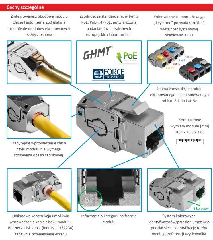 Moduł BKT RJ45 kat.5e, Ekranowany, Keystone, Beznarzędziowy 10Szt.-60%