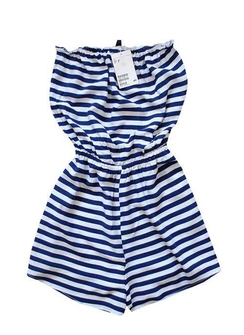 H&M XXS NOWY kombinezon KRÓTKI PLAŻOWY paski biało granatowy XXS