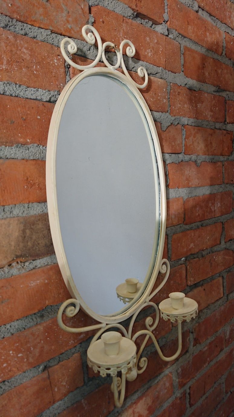 Lustro w ramie metalowej z miejscem na świece vintage boho shabby chic