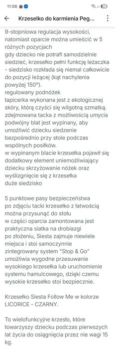 Krzesełko do karmienia peg perego siesta włoskie Stan idealny